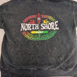 North Shore Hawaii Subtle Acid Wash Hoodie and Bold Colored Logo on Back Medium